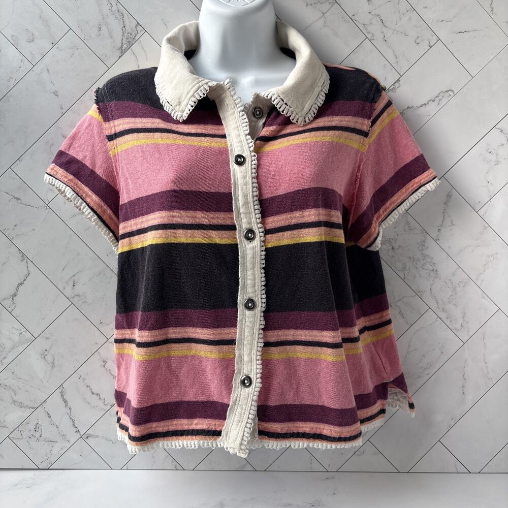 We The Free Sallie Cardi Shirt Top Striped Boxy Cropped Buttondown M Free People - Picture 5 of 16